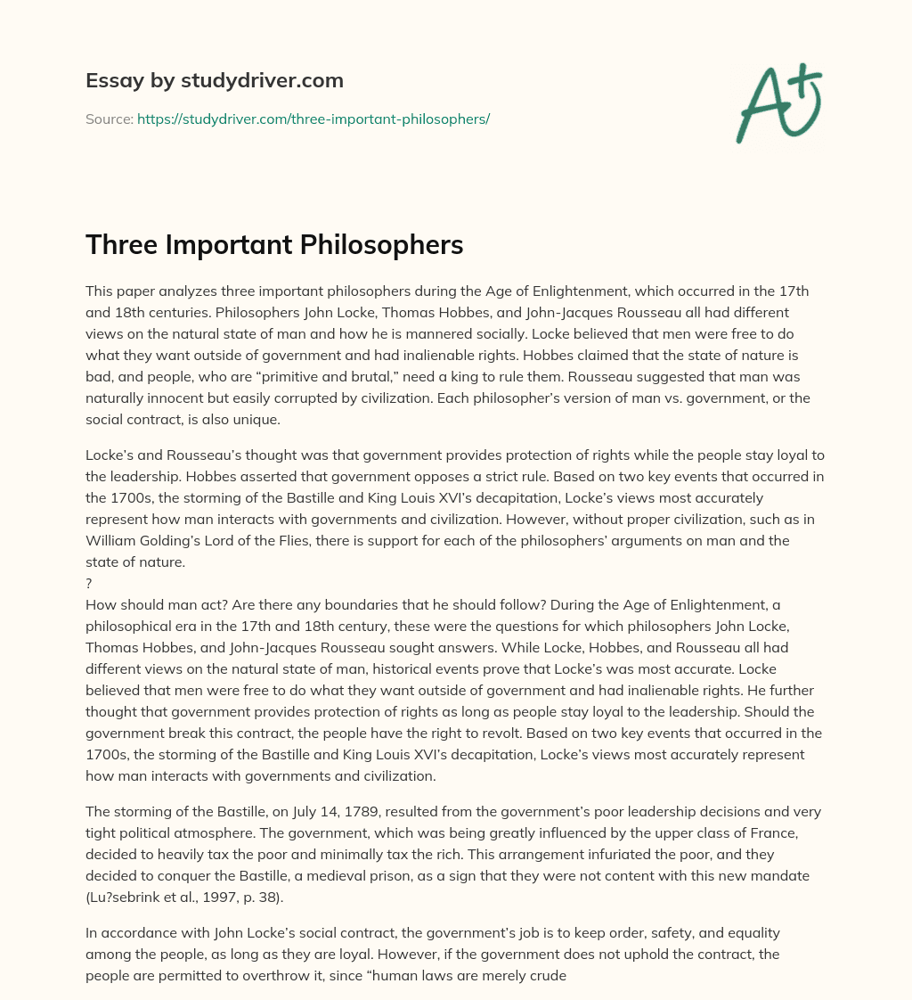 Three Important Philosophers essay