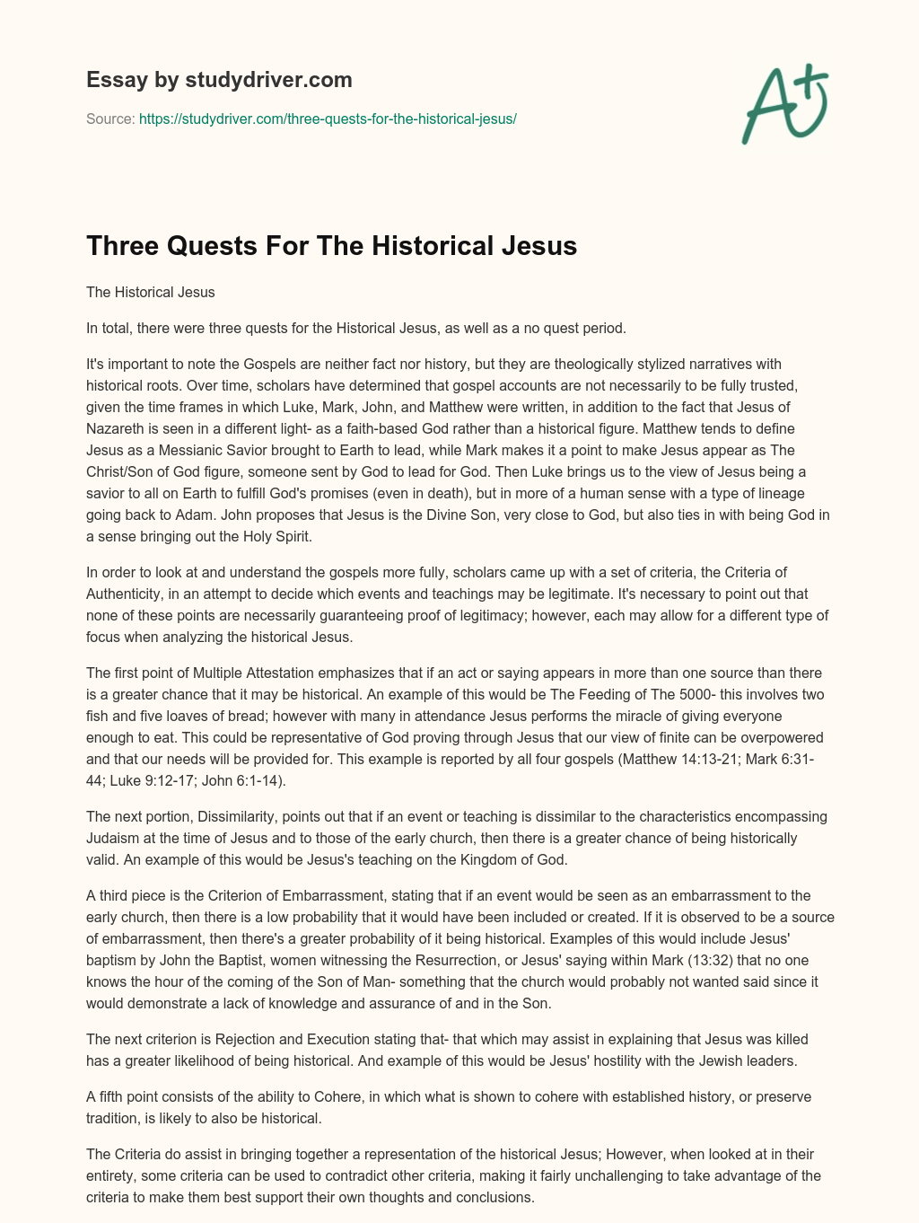 Three Quests for the Historical Jesus essay