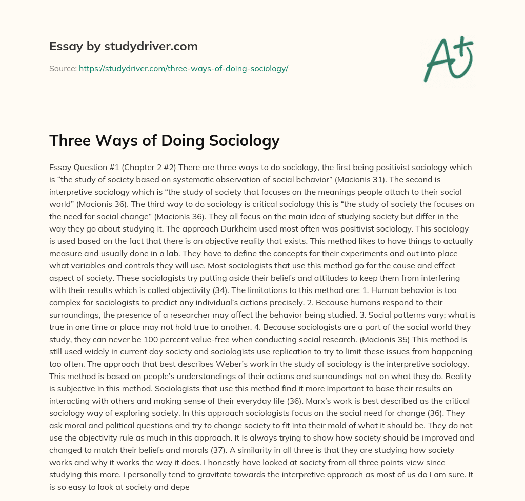 Three Ways of doing Sociology essay