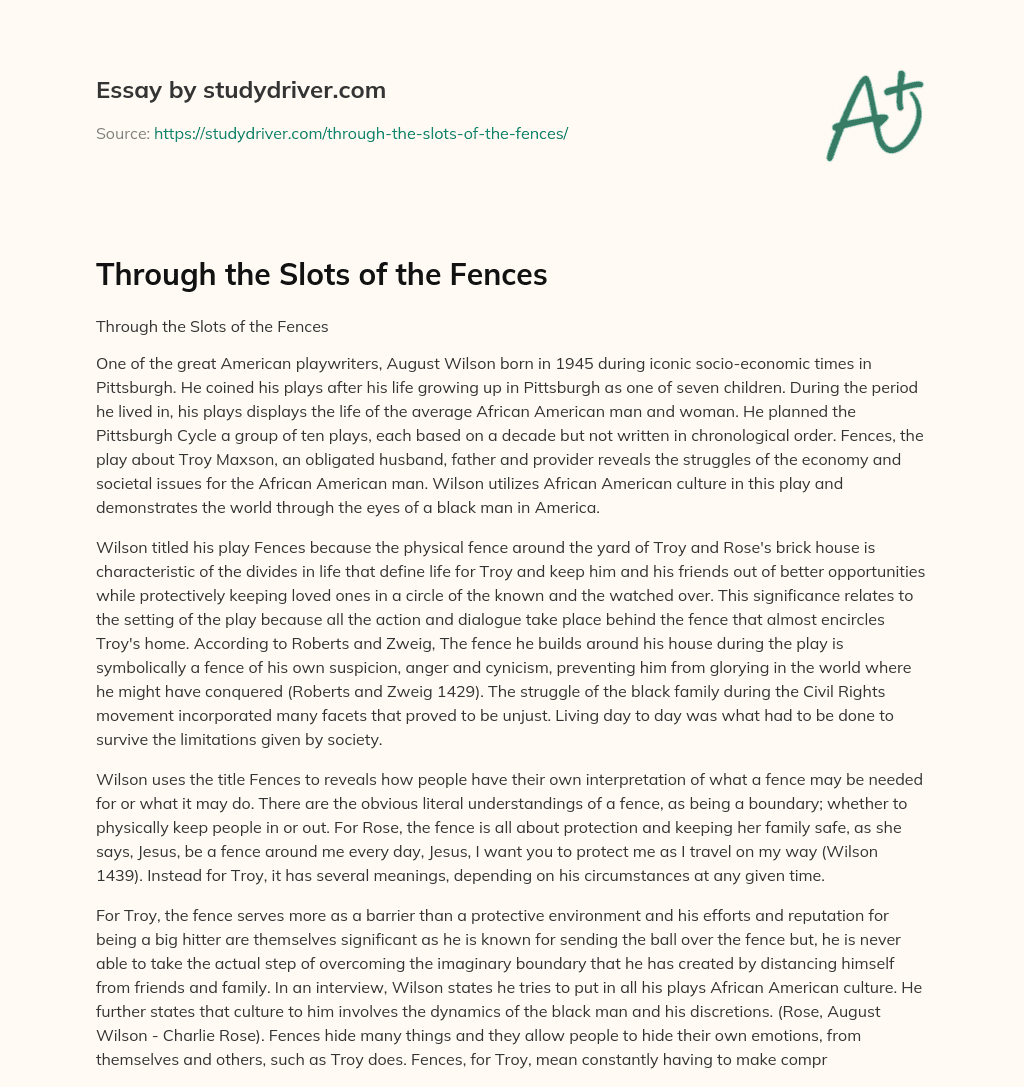 Through the Slots of the Fences essay
