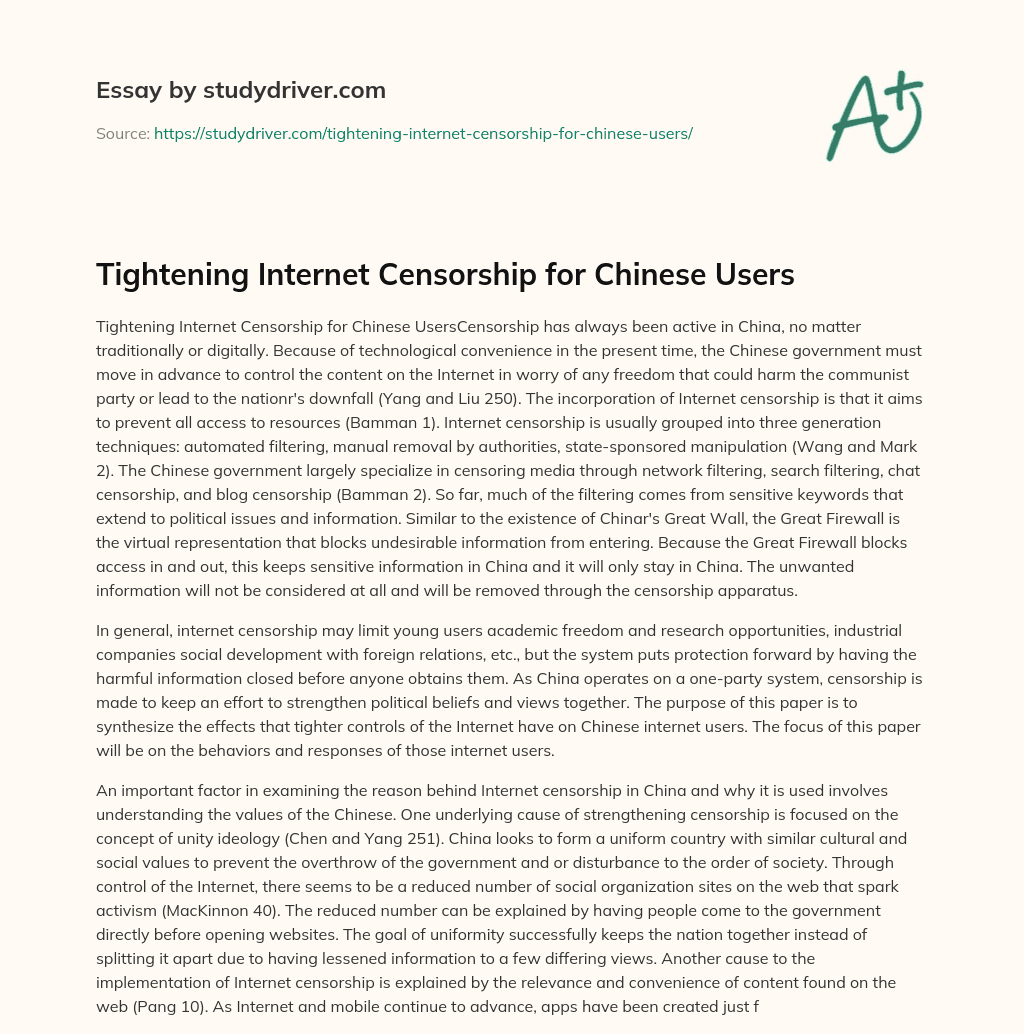 Tightening Internet Censorship for Chinese Users essay