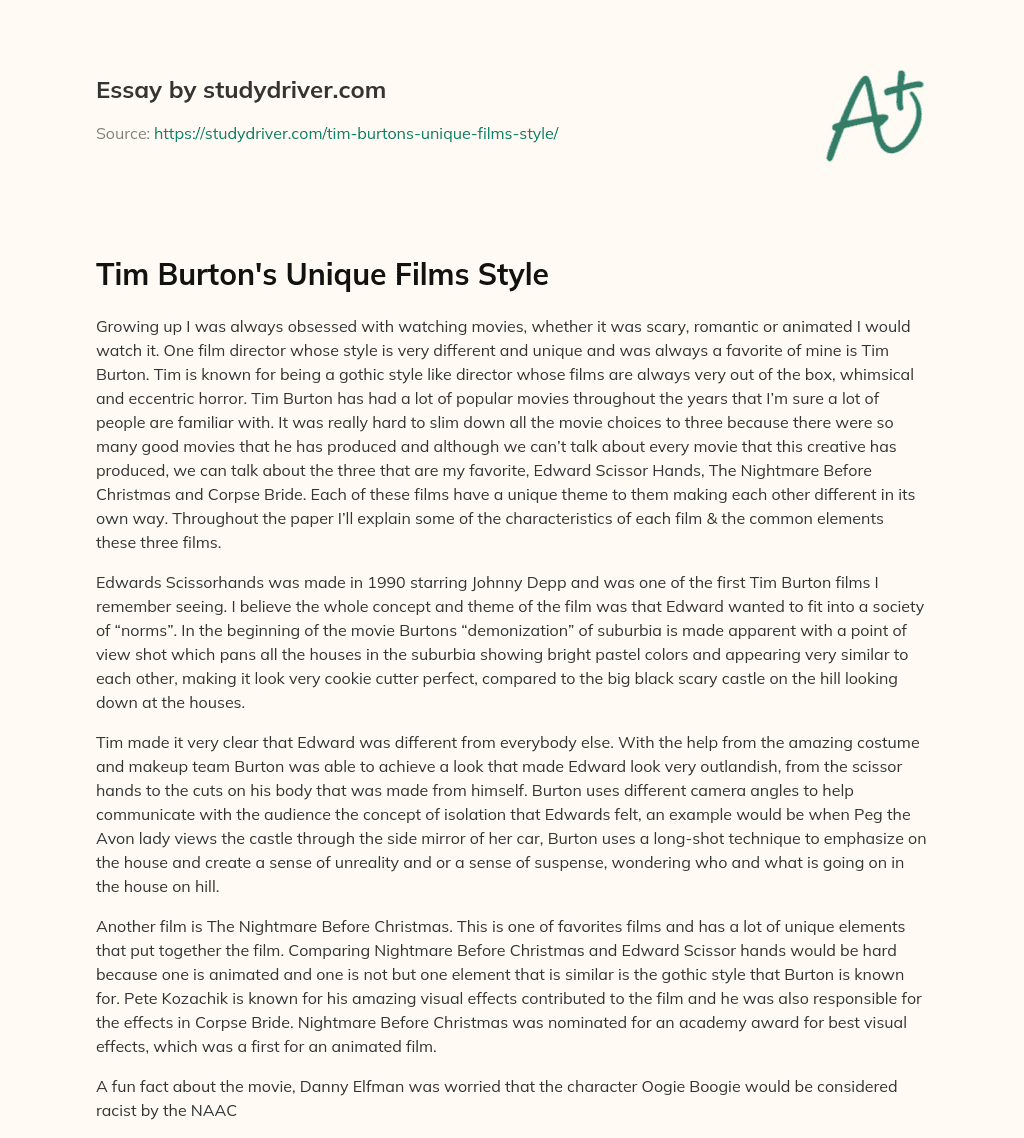 Tim Burton’s Unique Films Style essay