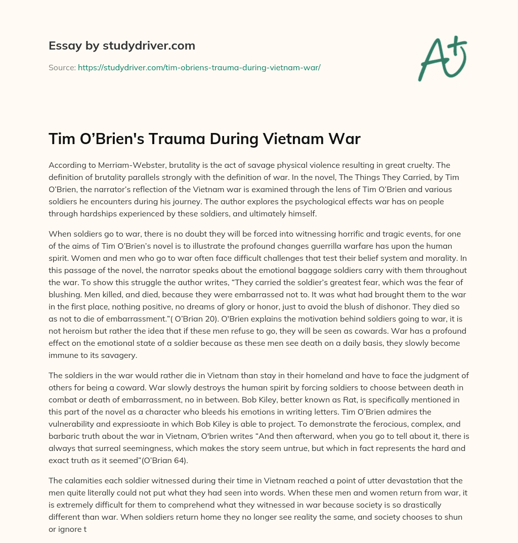 Tim O’Brien’s Trauma during Vietnam War essay