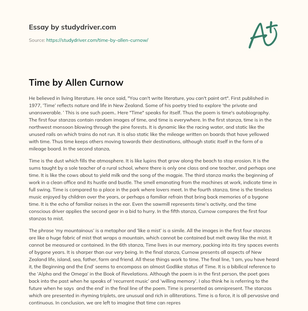 Time by Allen Curnow essay