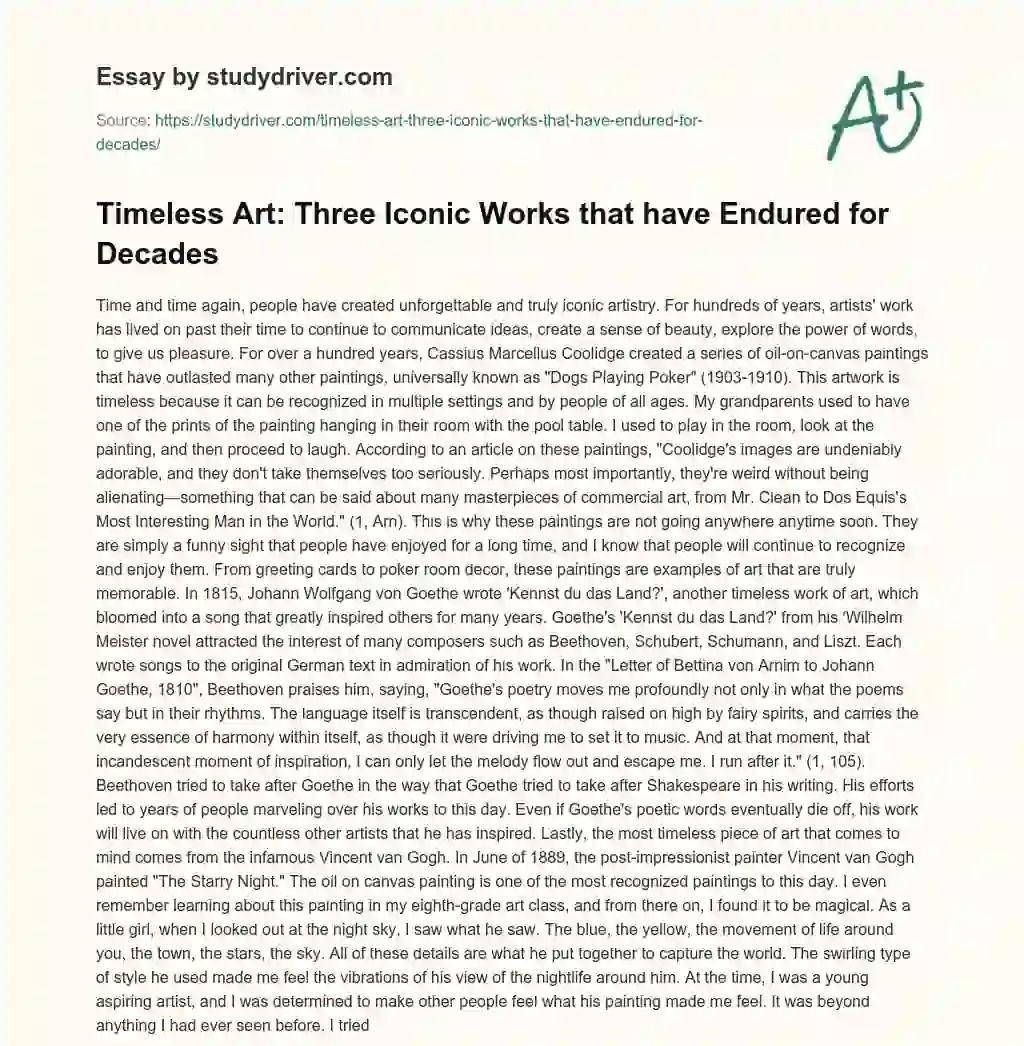 Timeless Art: Three Iconic Works that have Endured for Decades essay