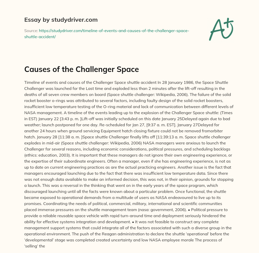 Causes of the Challenger Space essay