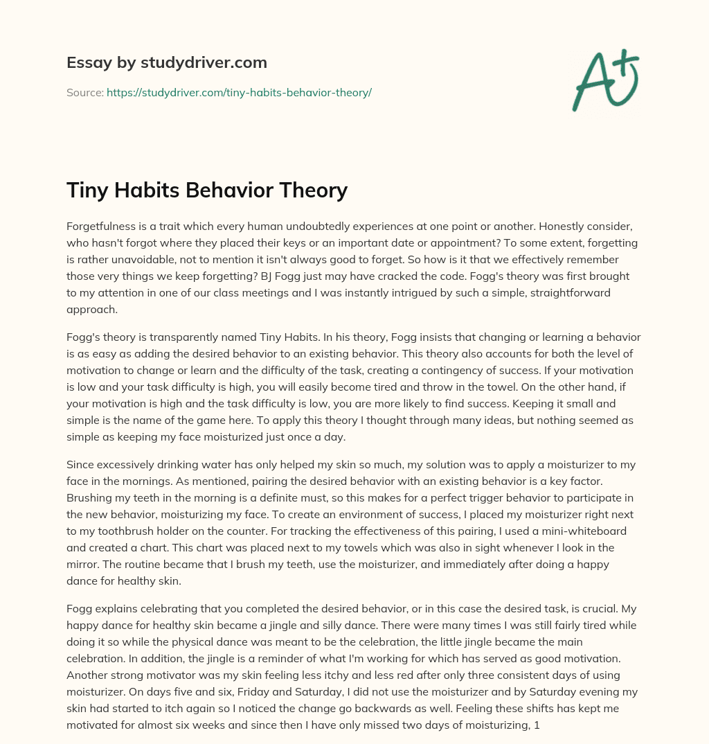 Tiny Habits Behavior Theory essay