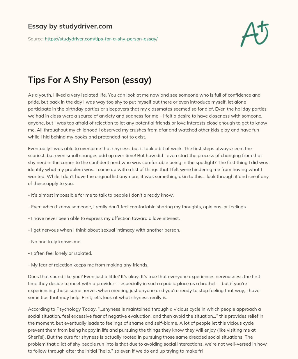 essay about shy person