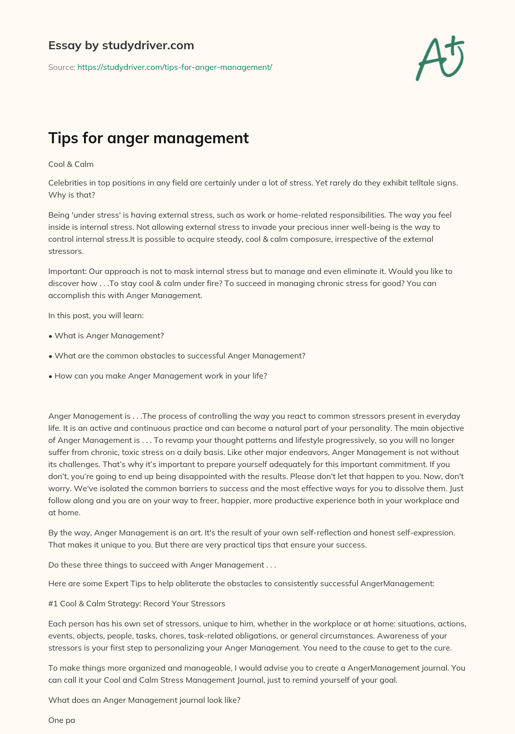 Tips for Anger Management essay