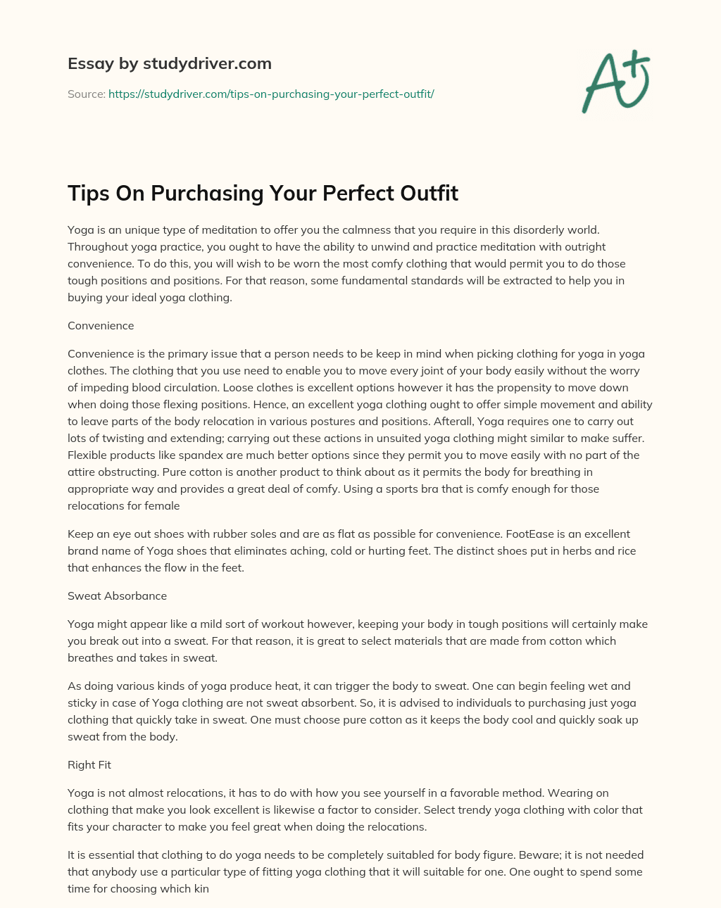 Tips on Purchasing your Perfect Outfit essay