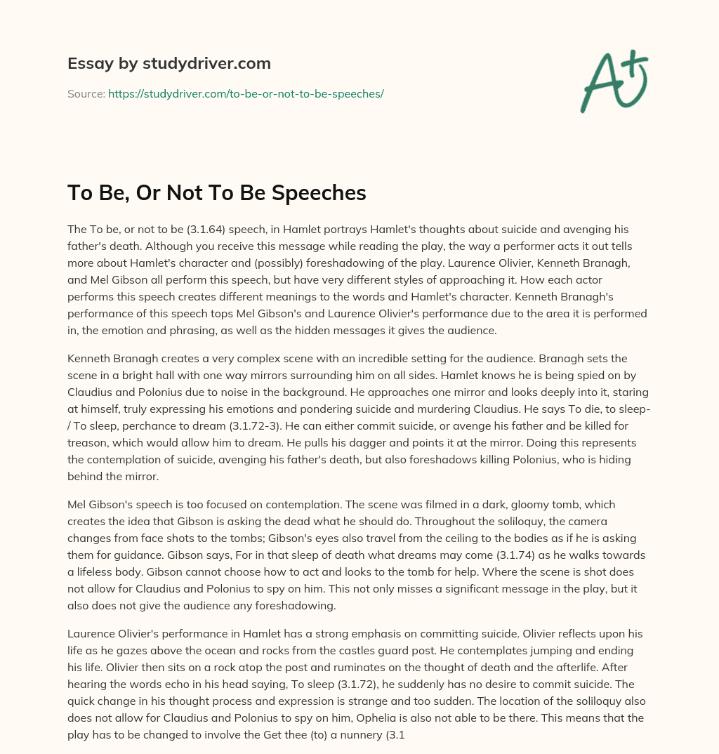 To Be, or not to be Speeches essay