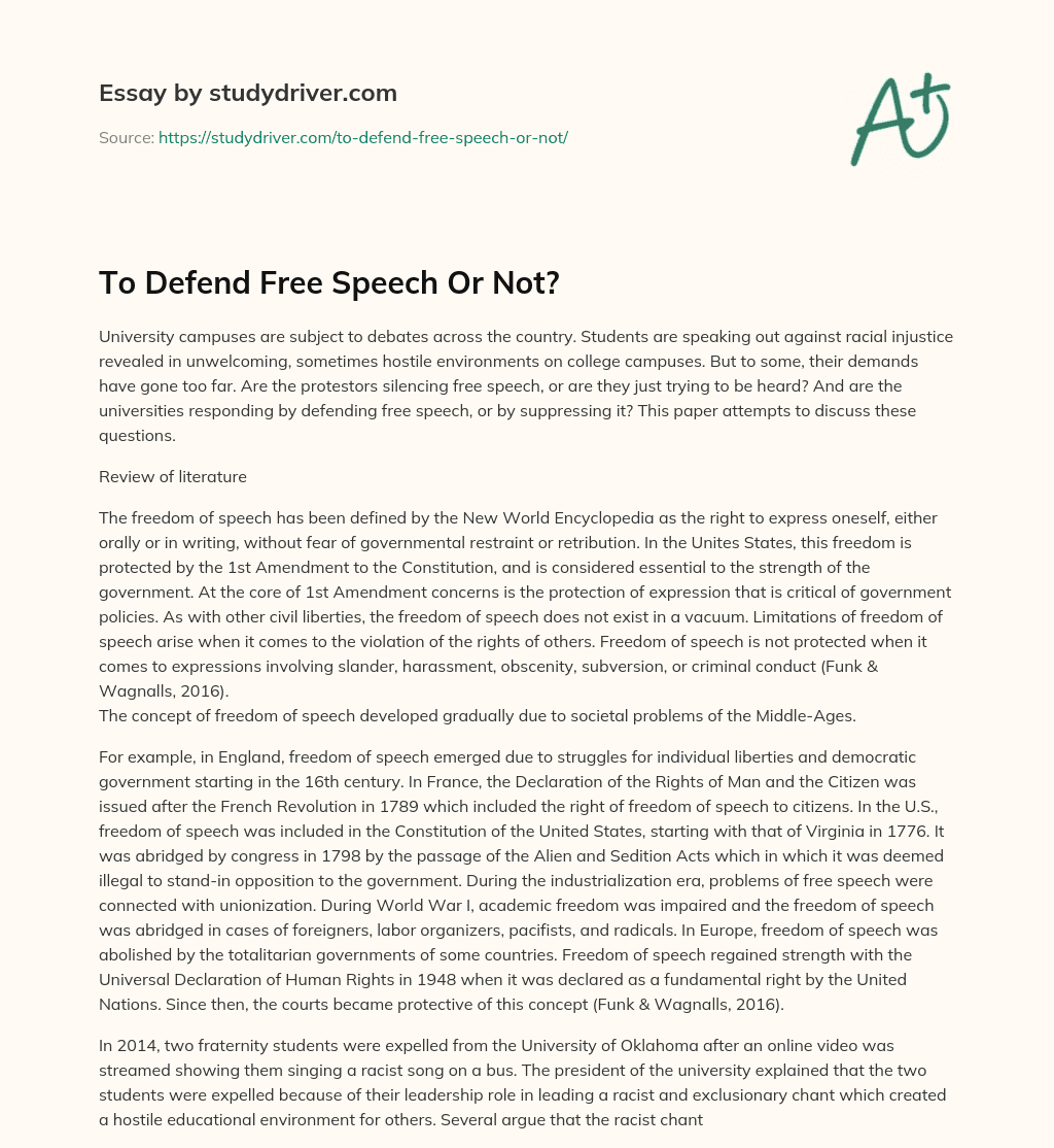 To Defend Free Speech or Not? essay
