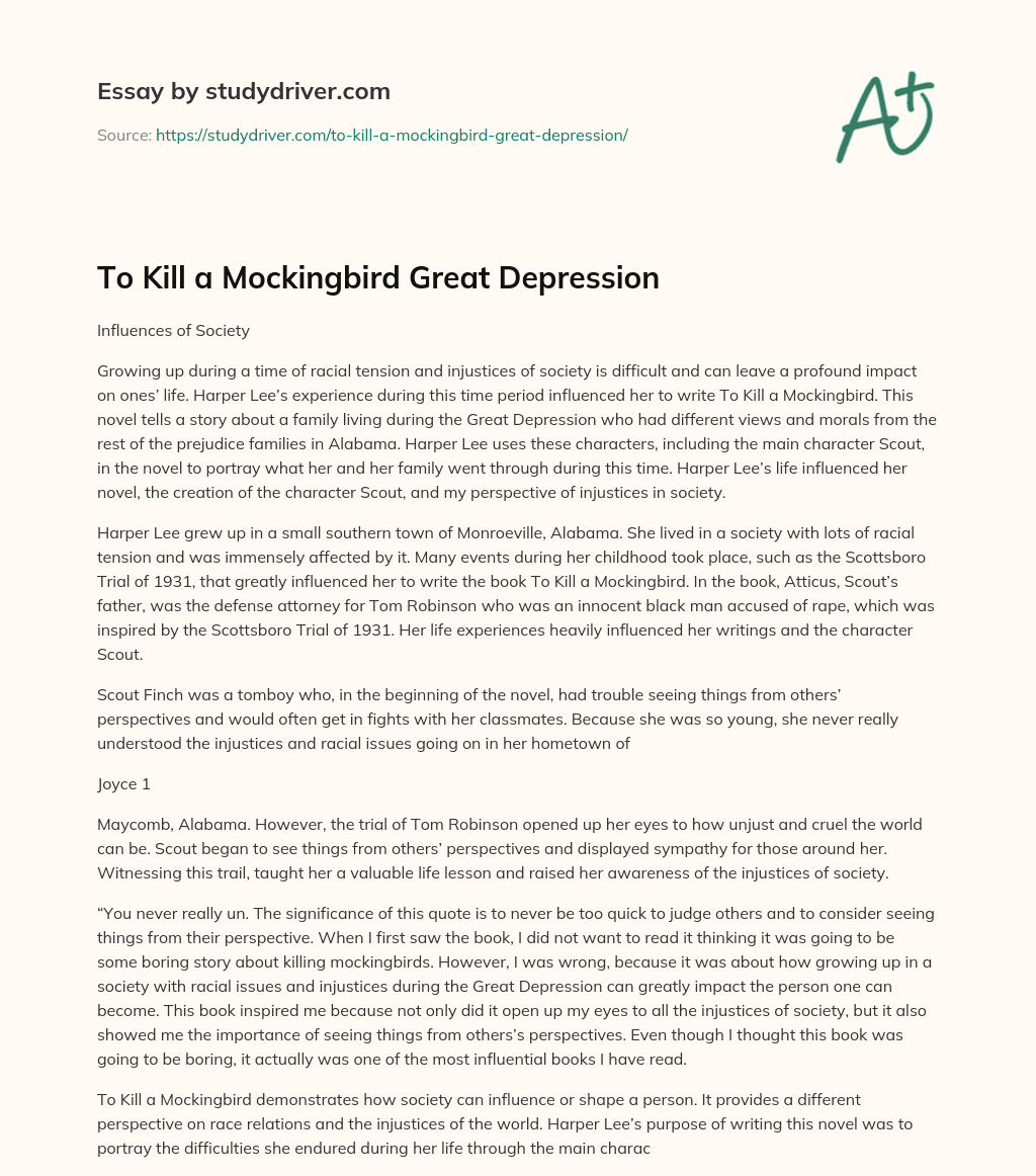To Kill a Mockingbird Great Depression essay