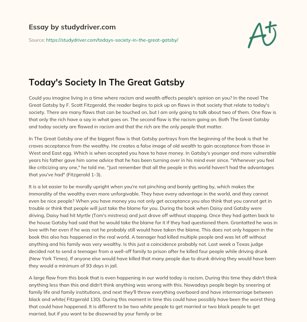 Today’s Society in the Great Gatsby essay