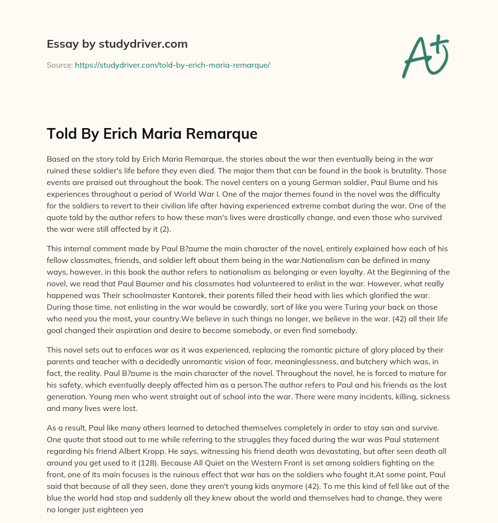 Told by Erich Maria Remarque essay
