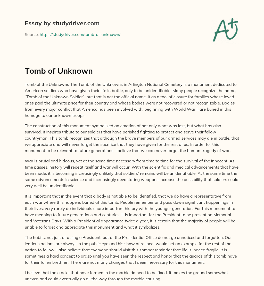 Tomb of Unknown essay