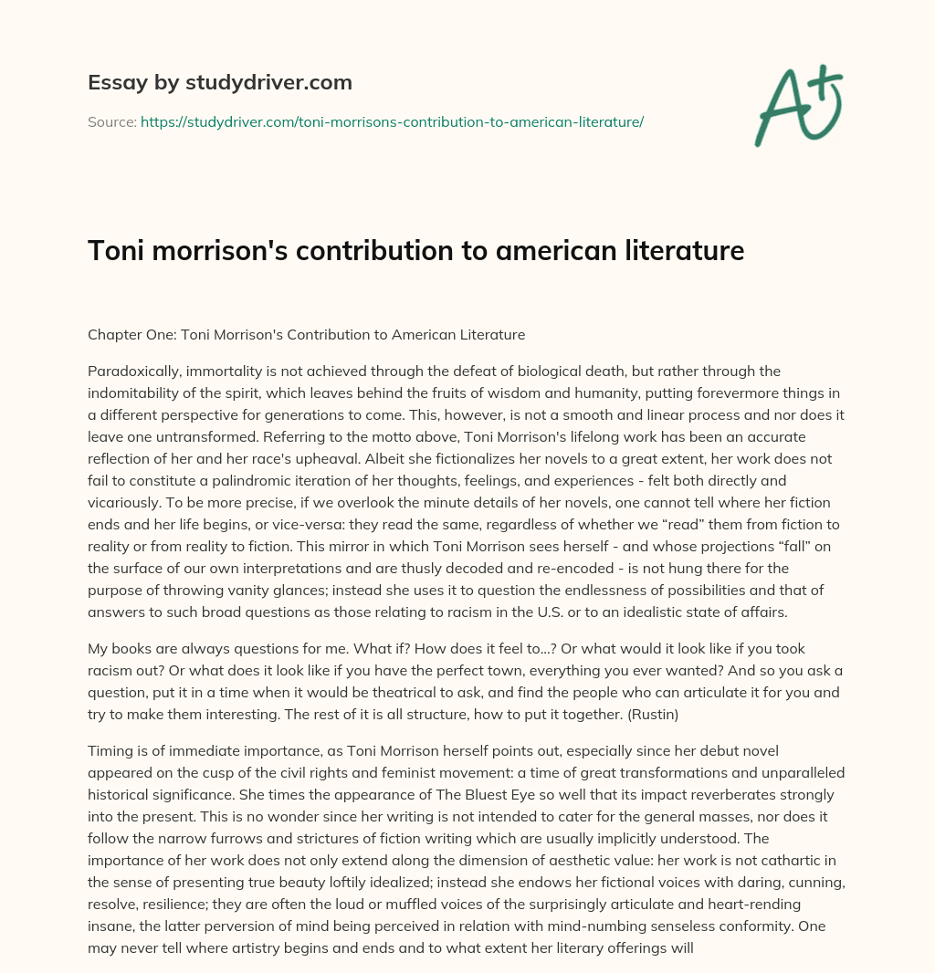 Toni Morrison’s Contribution to American Literature essay