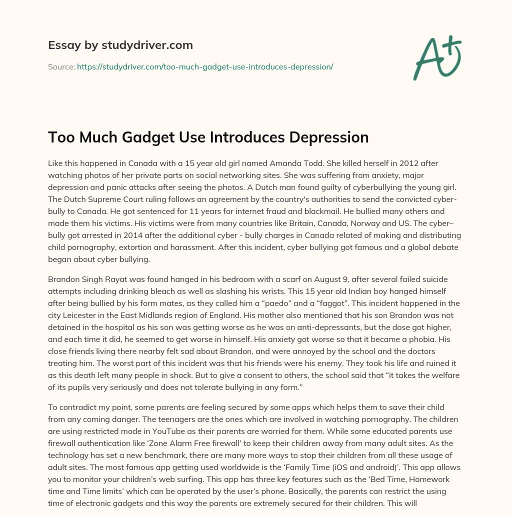 Too Much Gadget Use Introduces Depression essay
