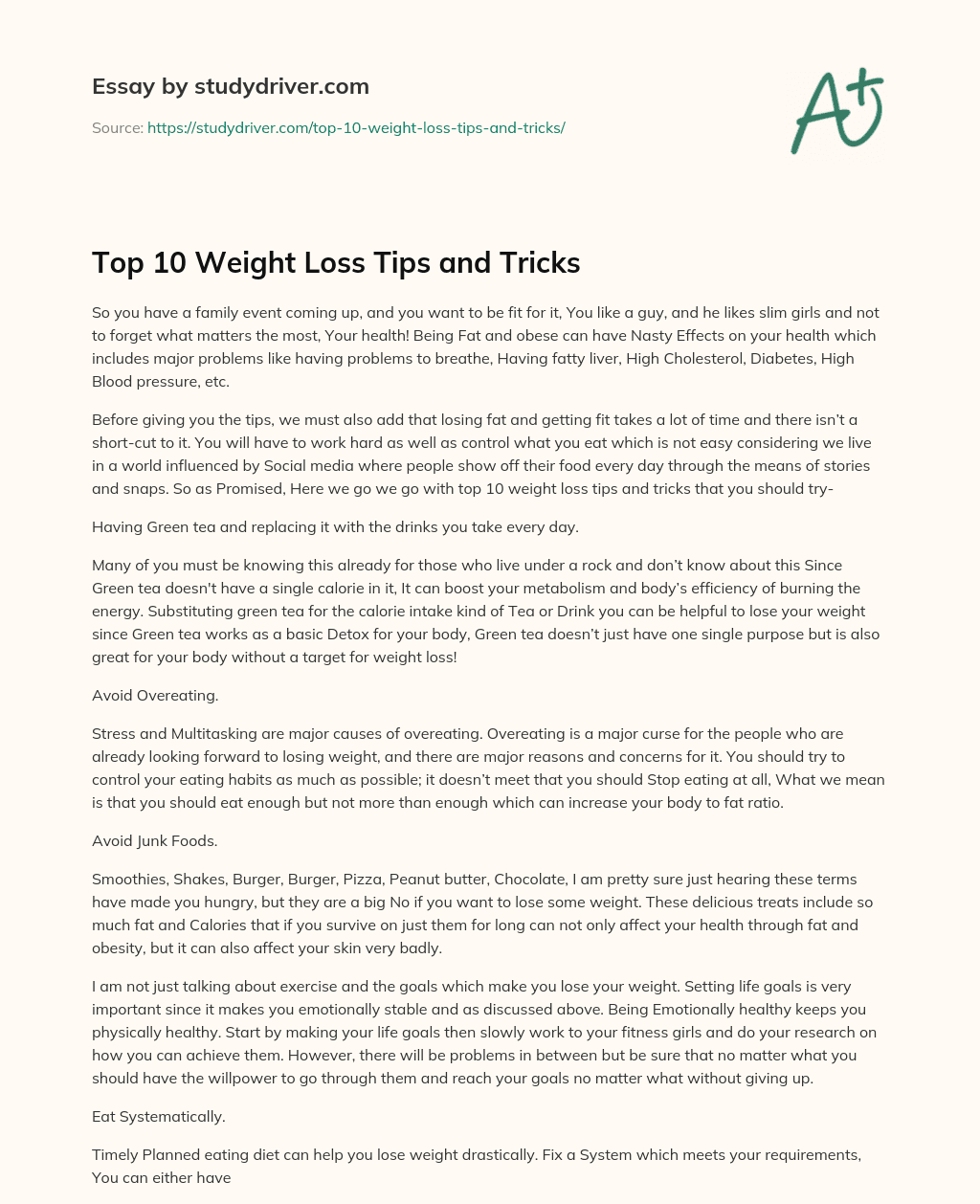 Top 10 Weight Loss Tips and Tricks essay