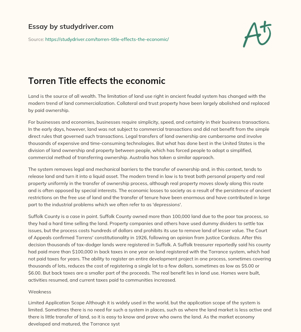 Torren Title Effects the Economic essay