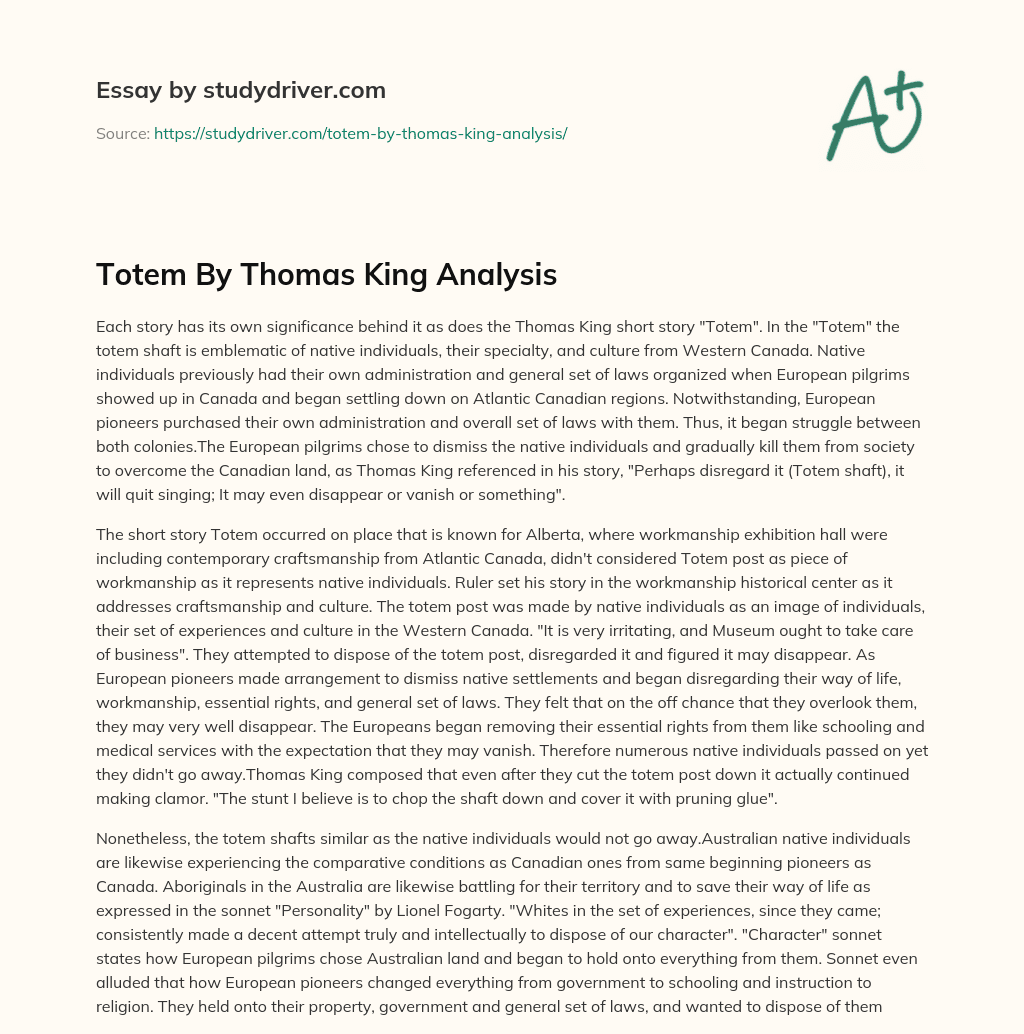Totem by Thomas King Analysis essay