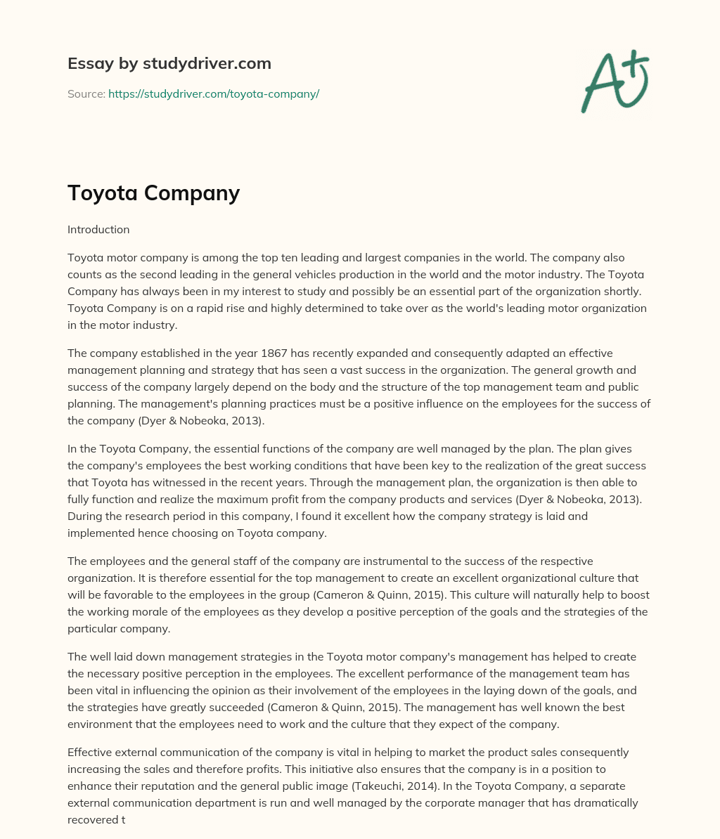 Toyota Company essay