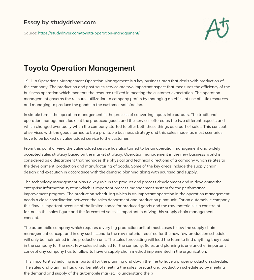 Toyota Operation Management essay
