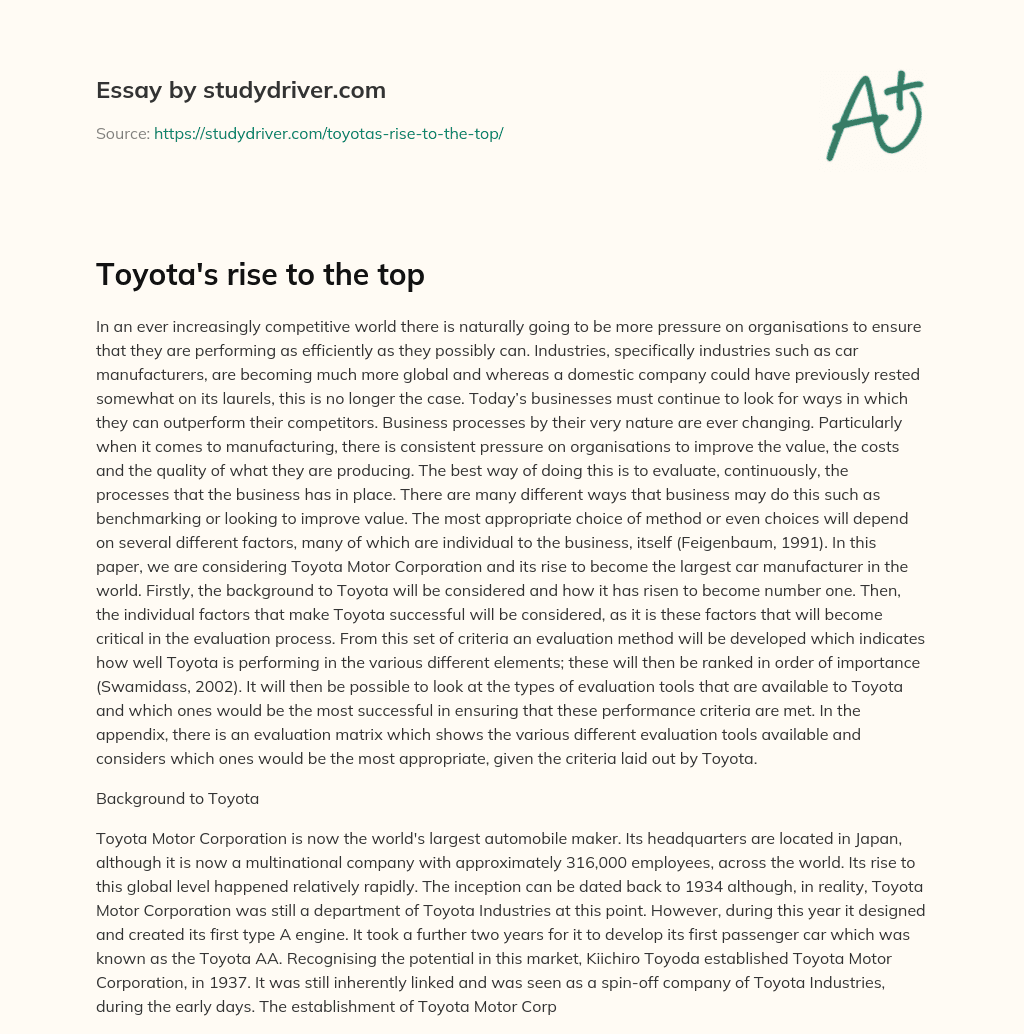 Toyota’s Rise to the Top essay