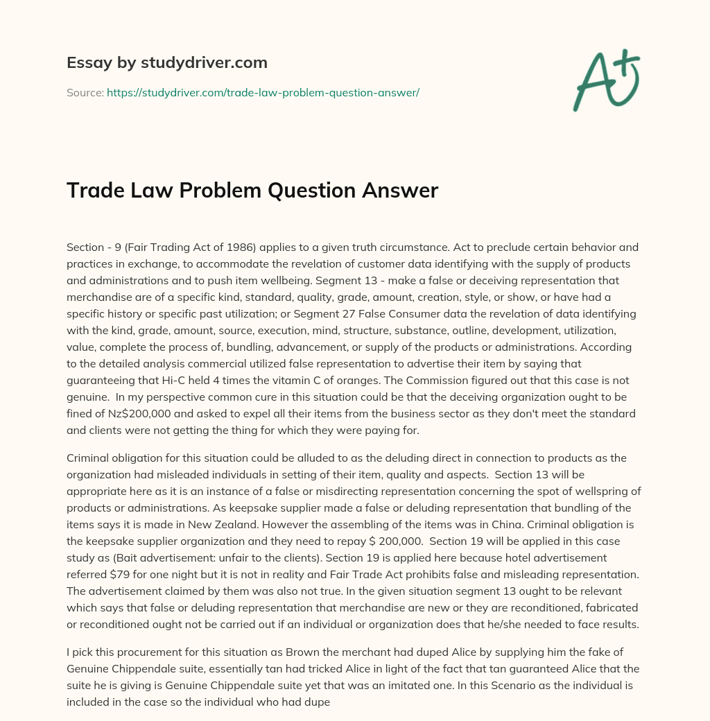 Trade Law Problem Question Answer essay