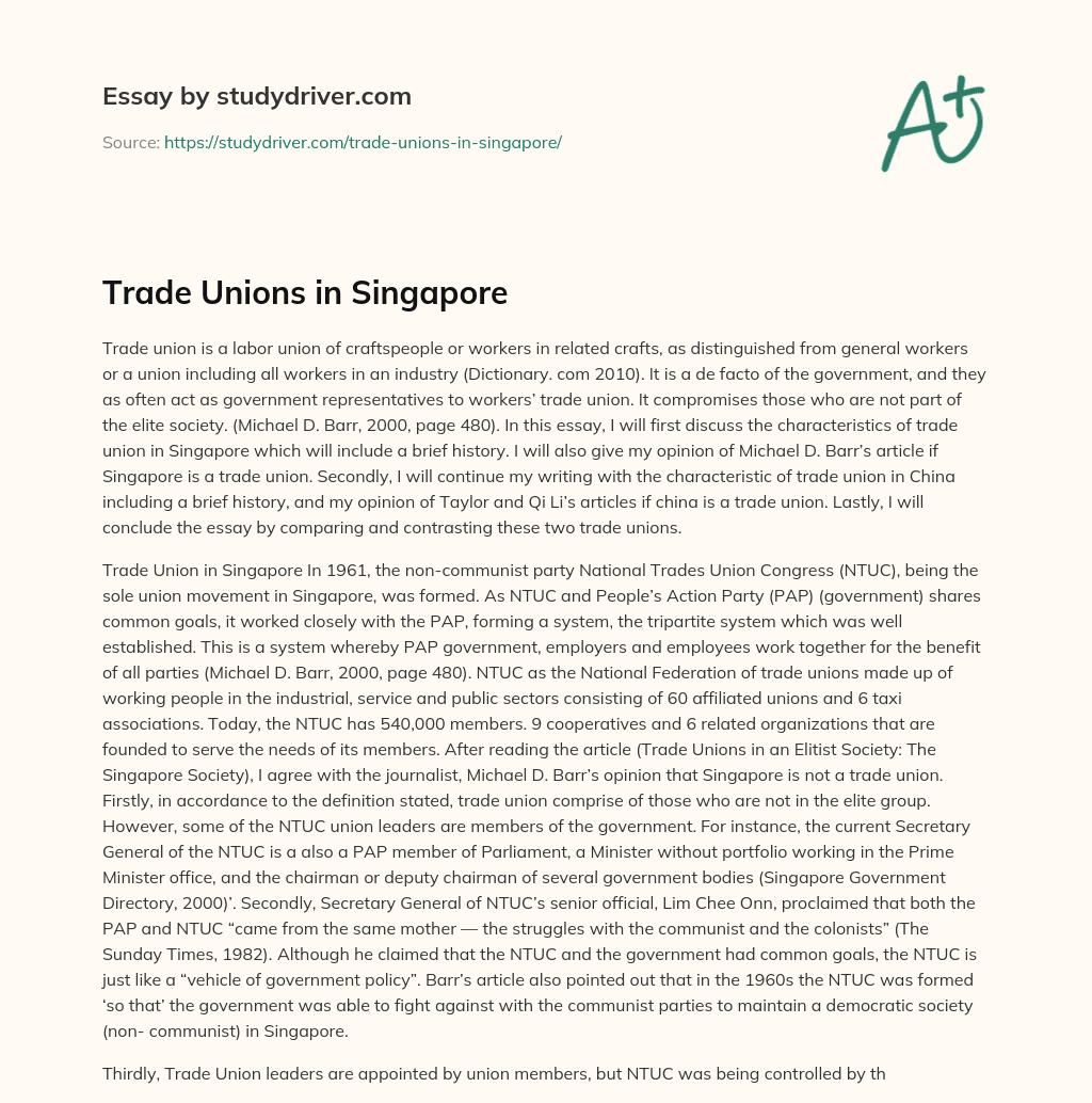 Trade Unions in Singapore essay