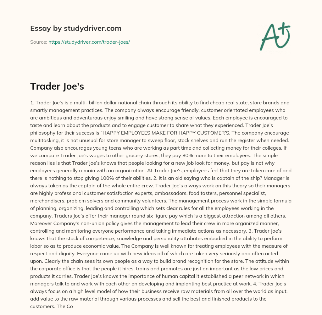 Trader Joe’s essay