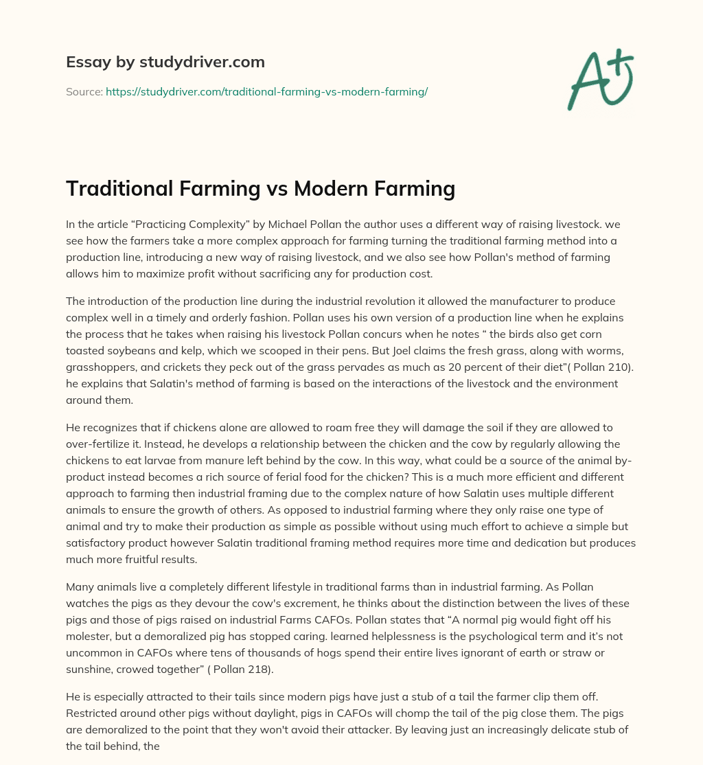 Traditional Farming Vs Modern Farming essay