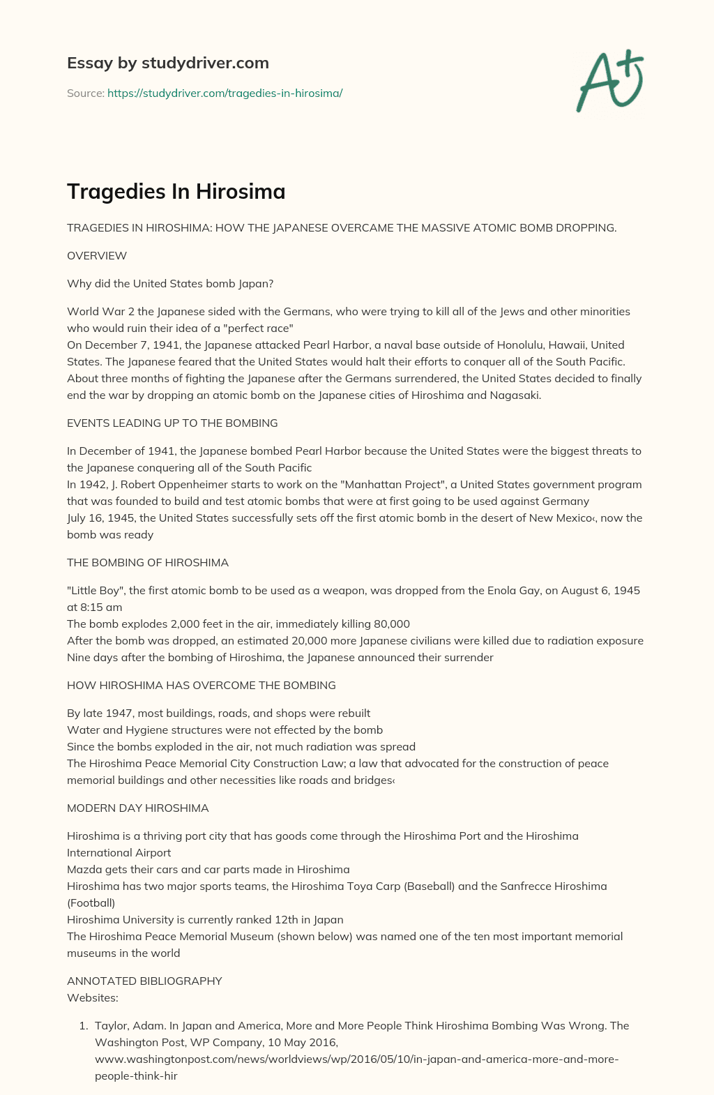 Tragedies in Hirosima essay