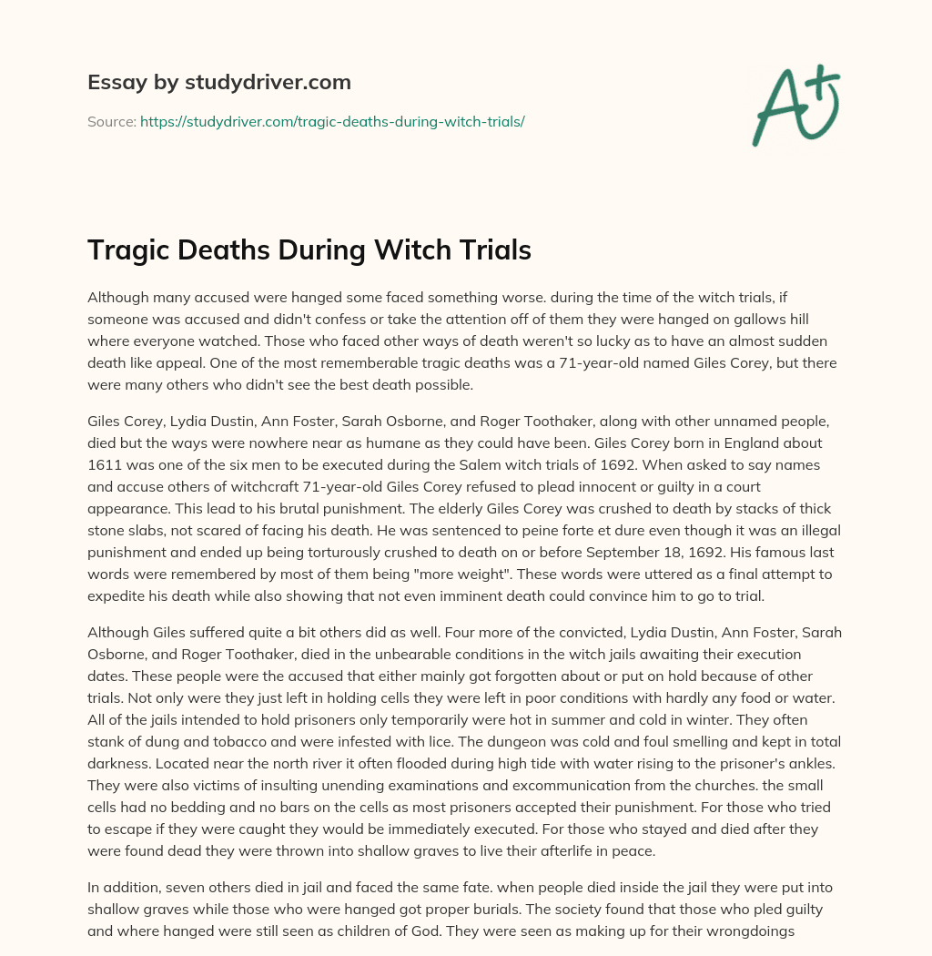 Tragic Deaths during Witch Trials essay
