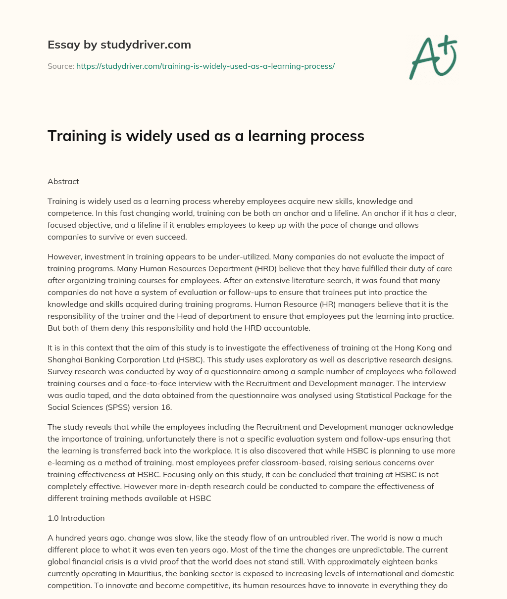 Training is Widely Used as a Learning Process essay