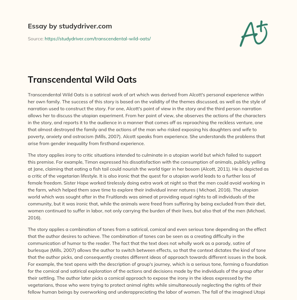 Transcendental Wild Oats essay