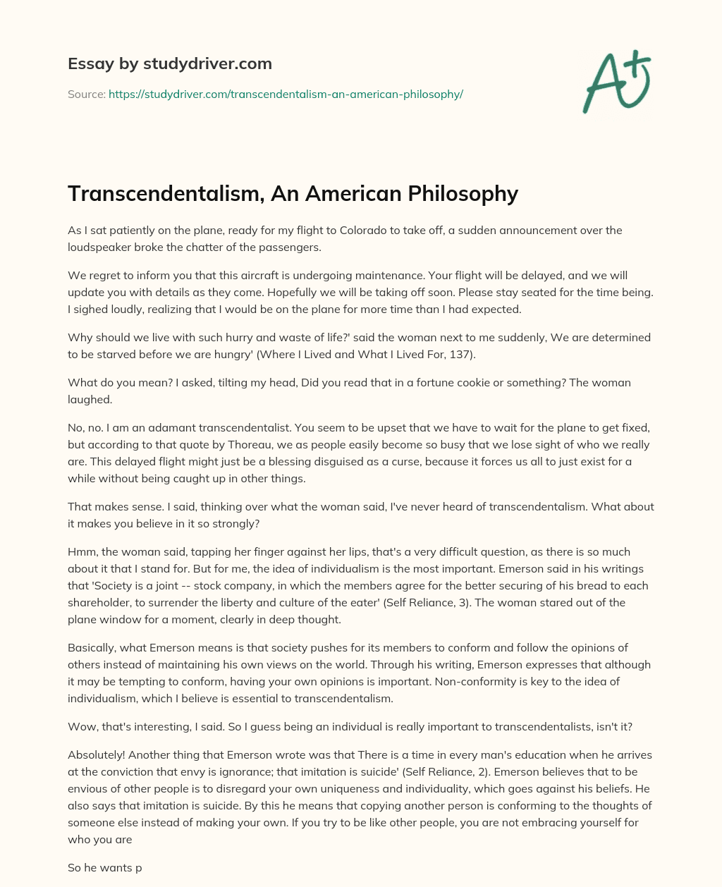 Transcendentalism, an American Philosophy essay