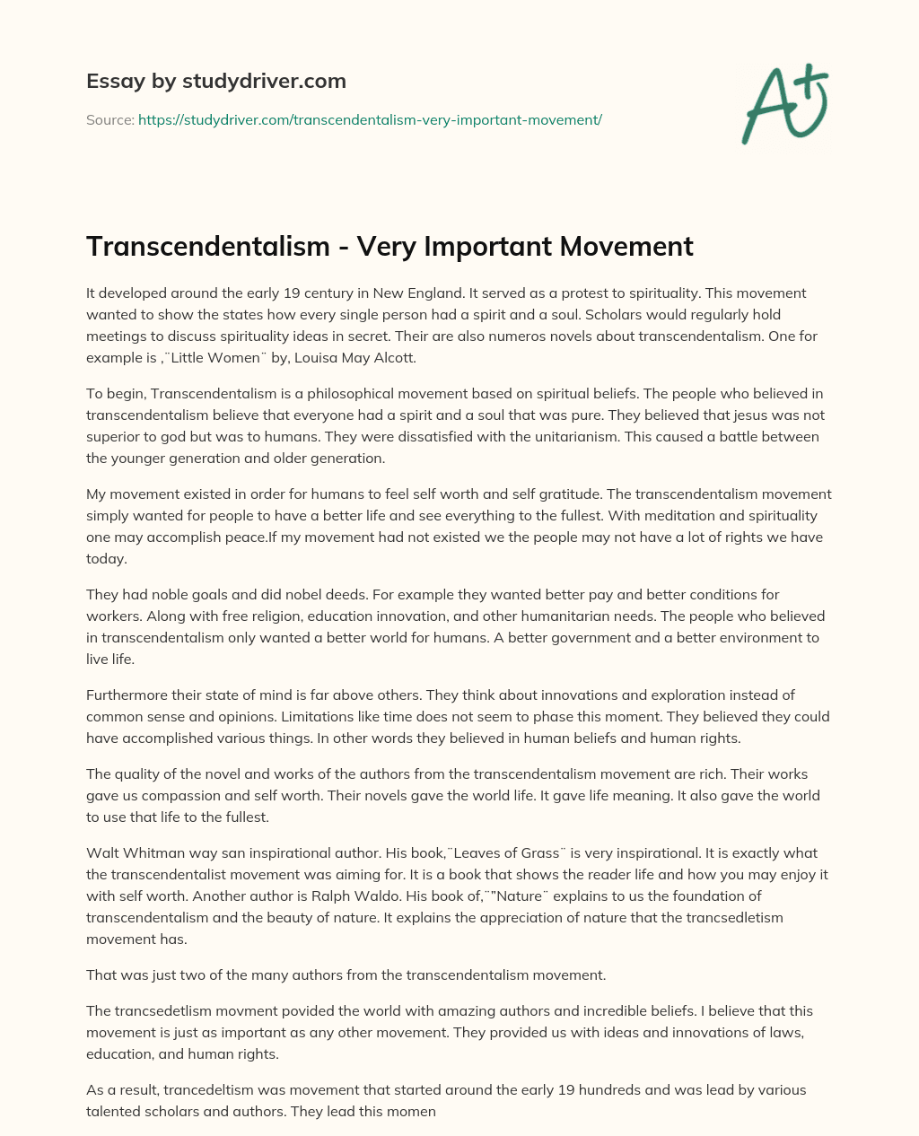 Transcendentalism – very Important Movement essay