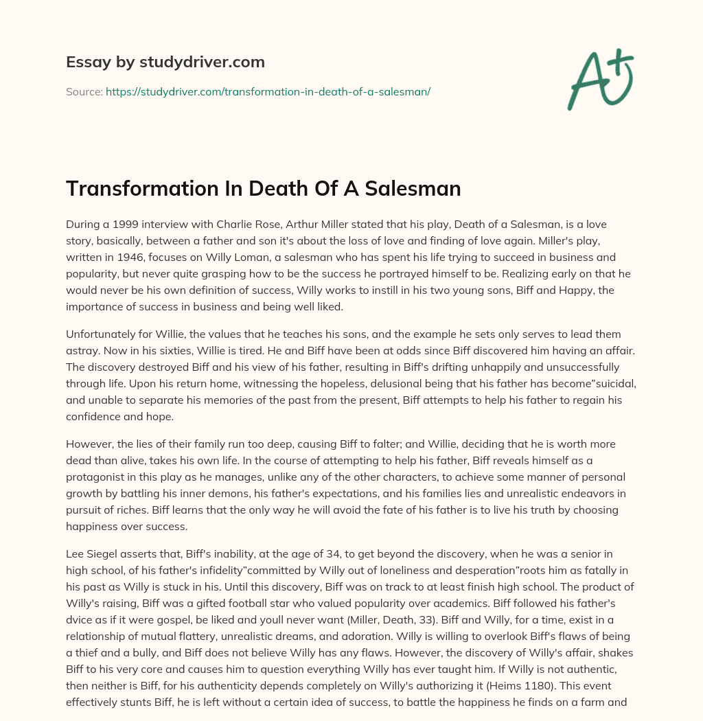 Transformation in Death of a Salesman essay