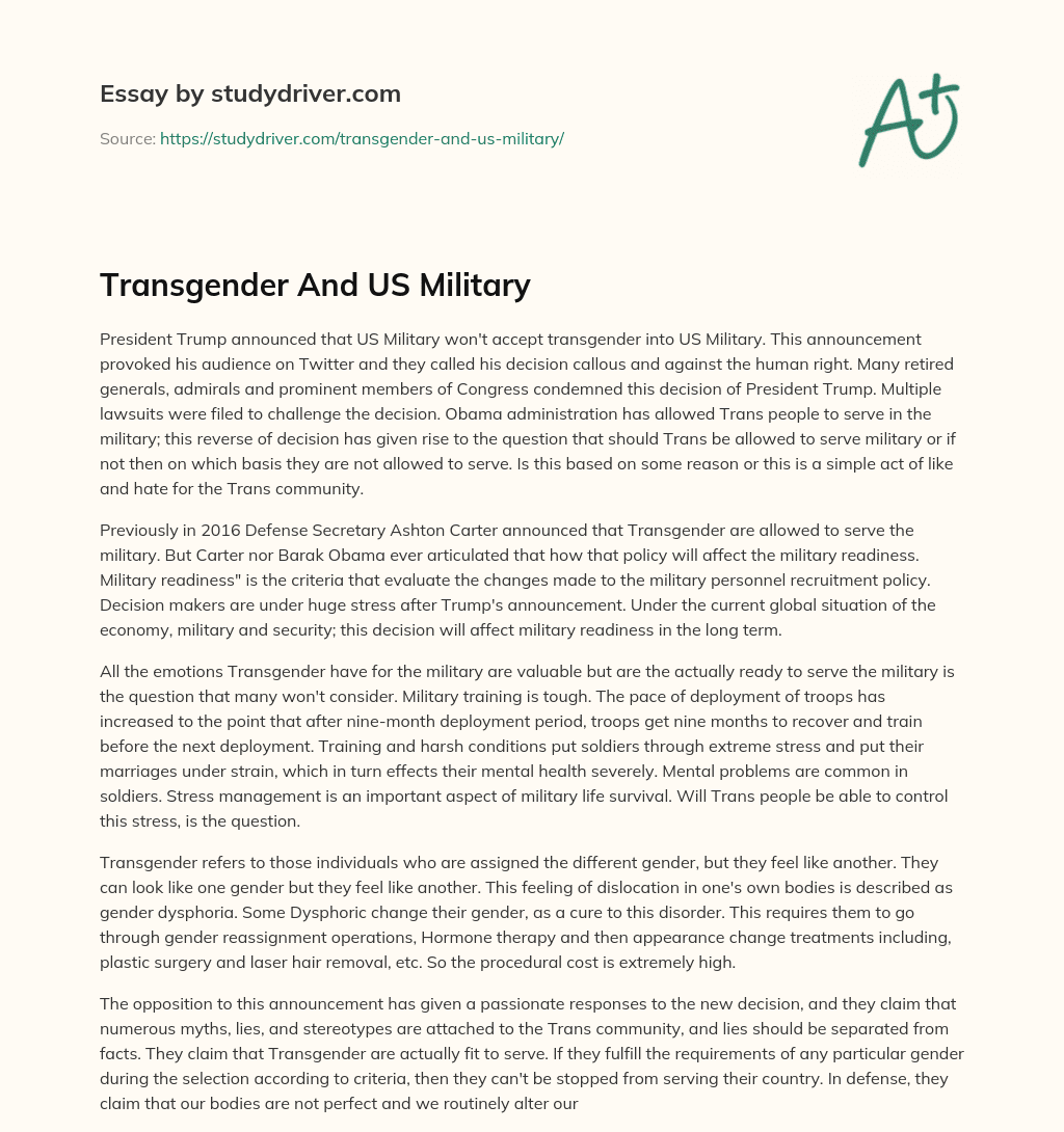 Transgender and US Military essay