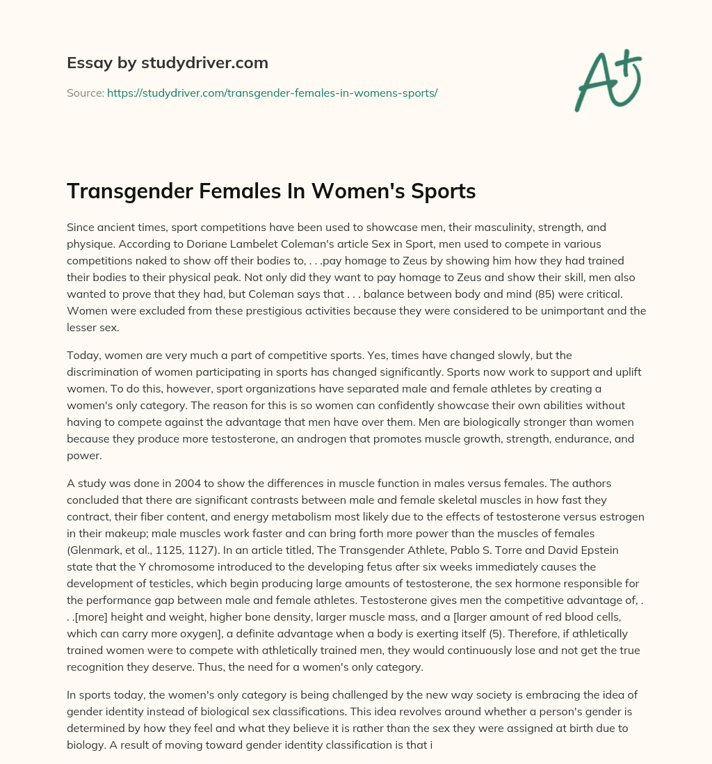 Transgender Females in Women’s Sports essay