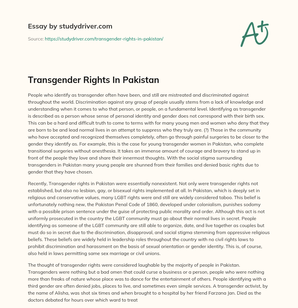 Transgender Rights in Pakistan essay