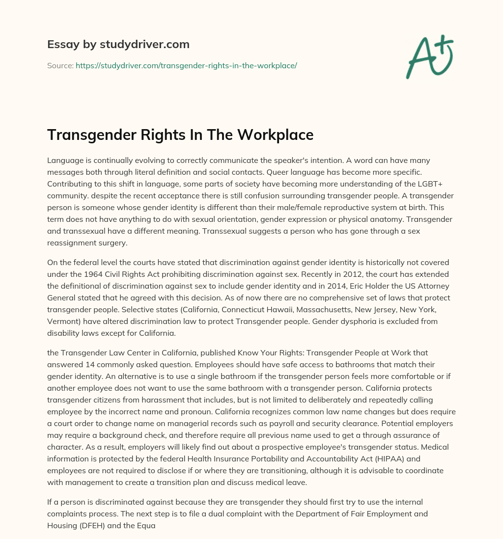 Transgender Rights in the Workplace essay