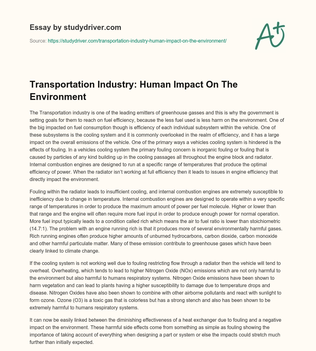 Transportation Industry: Human Impact on the Environment essay