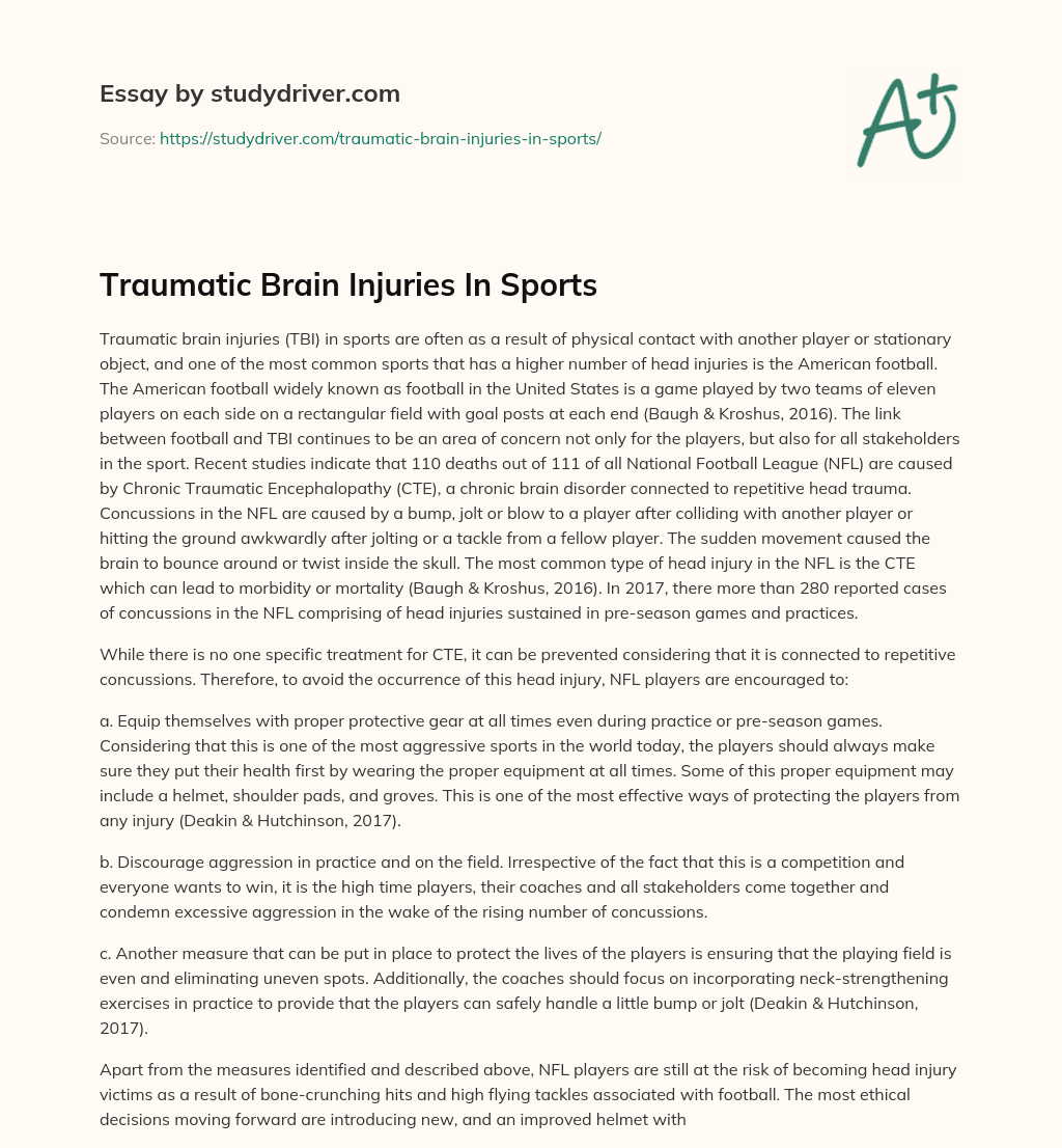 Traumatic Brain Injuries in Sports essay