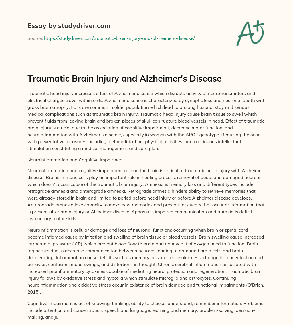 Traumatic Brain Injury and Alzheimer’s Disease essay