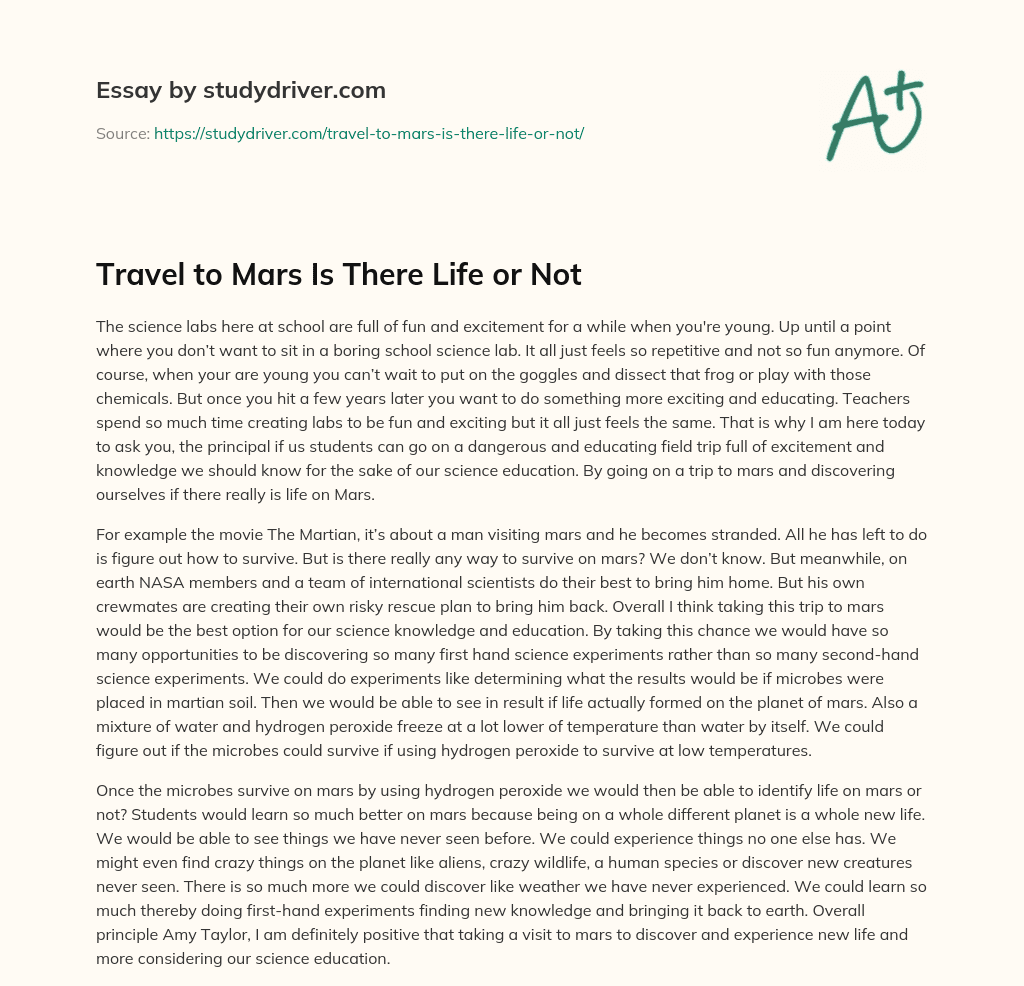 Travel to Mars is there Life or not essay