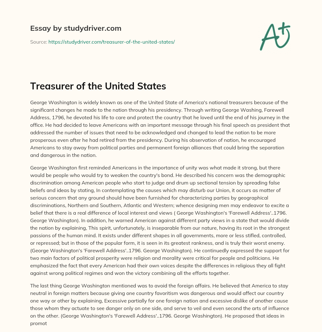 Treasurer of the United States essay