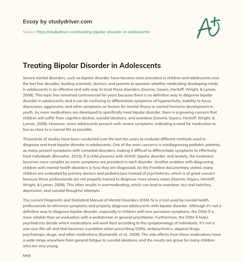 Treating Bipolar Disorder in Adolescents essay