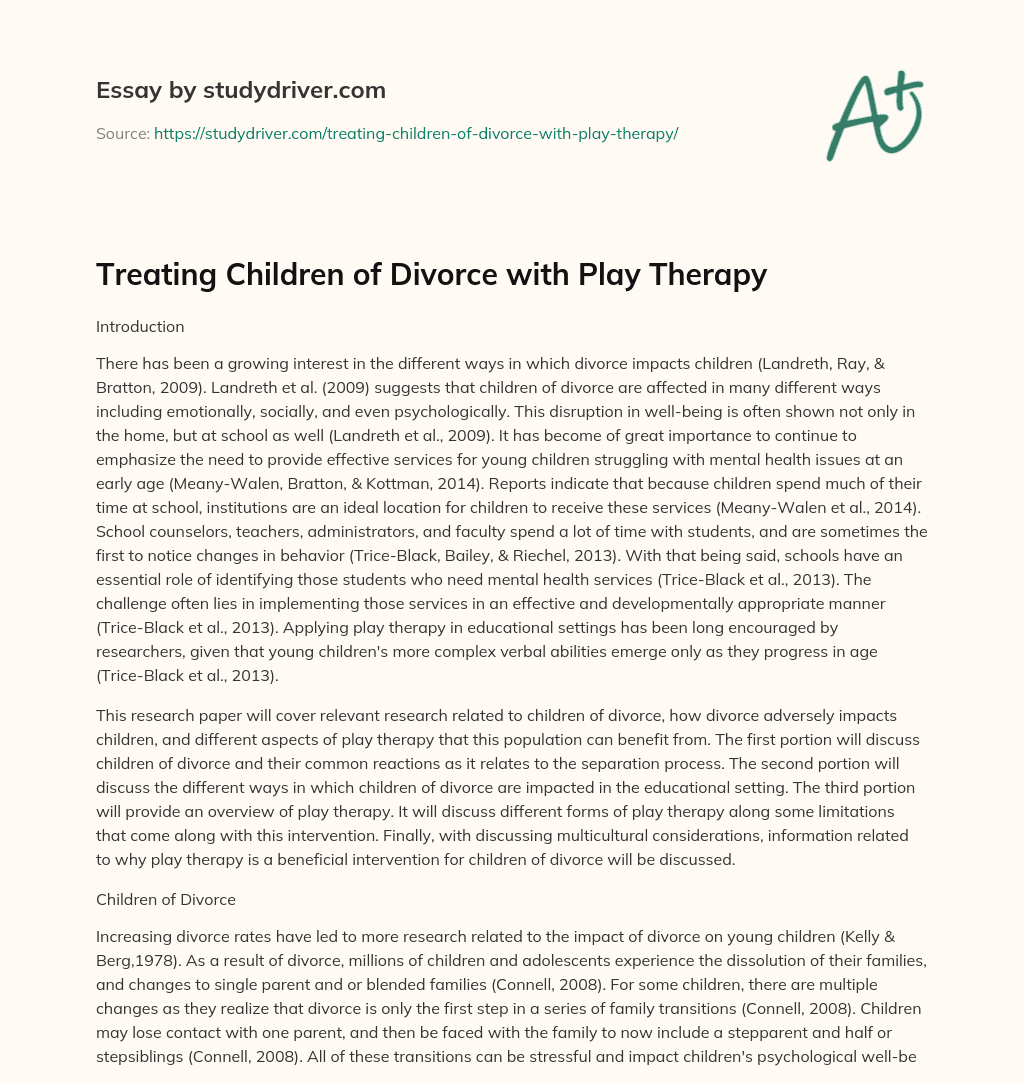 Treating Children of Divorce with Play Therapy essay